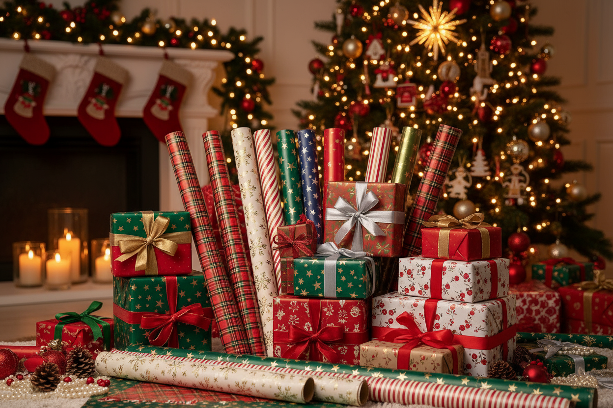 can you add christmas decorations in the background and a tree as well