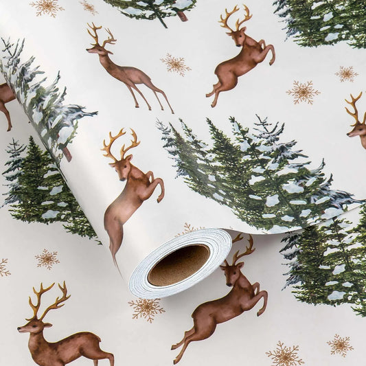 Yuletide Reindeer & Tree Gift Wrap - 17in x 32.8ft