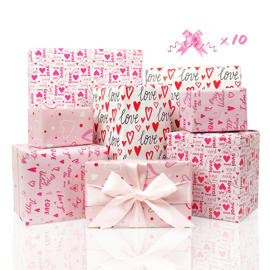 BlissWrap Valentine Heart & Bows Gift Paper Set